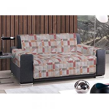 CopriDivano Trapuntato 3 Posti, Colore Arancio, Design Astratto 7879 – Copertura Antimacchia
