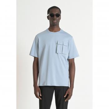 Herren‑T-Shirt Hellblau mit geripptem Rundhalsausschnitt – Größe S, Marke Antony Morato