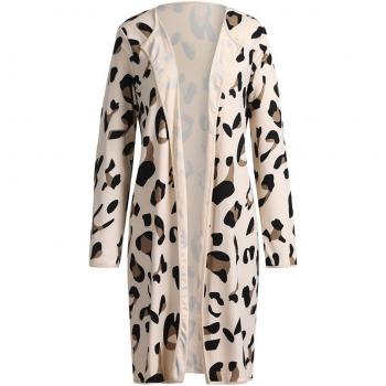 Leopard Print Long Sleeve Coat for Women