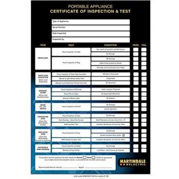 Martindale Black PAT Test Certificate Pack