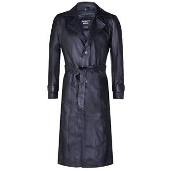 Appleton 4XL Black Leather Trench Coat by Infinity for Men