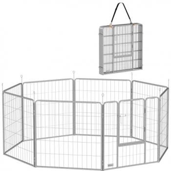 Gate Pawhut: Recinto pieghevole per cani con porta argentata, 80 cm