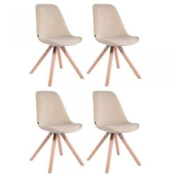 4er Set Toulouse Samt-Stühle Quadratisch Creme Natur