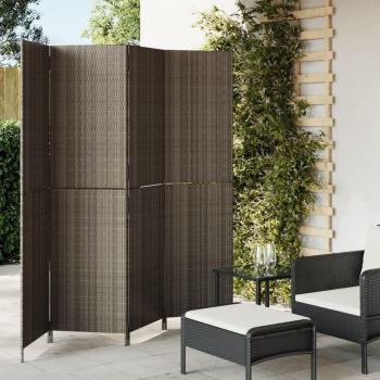 VidaXL 4-Panel Room Divider Gray Poly Rattan