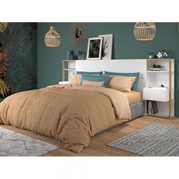 Tête de lit effet bois et blanc pour lit de 140 ou de 160 cm Blanc 255x103x36cm