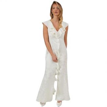 Satin Jacquard Ruffle V Neck Bridesmaid Dress
