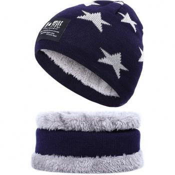 Baggy Knit Beanie Hat with Pentagram Design Unisex Set