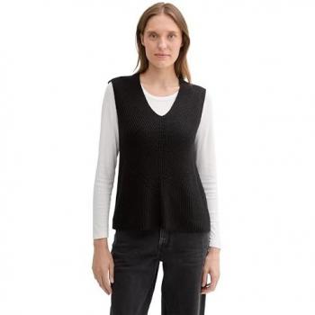TOM TAILOR Damen Strickweste, schwarz, Uni, Gr. S