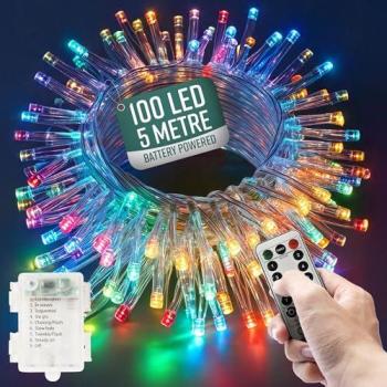 Sparkling Snowflake Christmas Fairy Lights – 100 LED, 8 Modes, Battery Operated