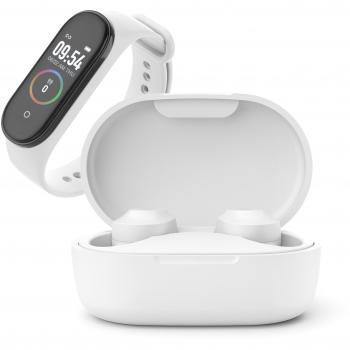 Pack de Auriculares Inalámbricos Ledwood Kepler y Pulsera de Actividad, Blanco