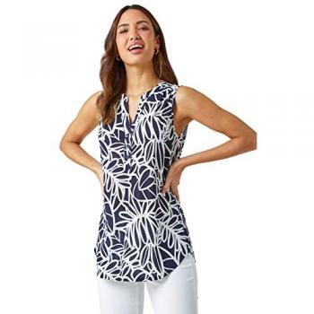 Roman Navy Sleeveless V-Neck Top