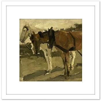 Brown & White Equine by Breitner, Scheveningen Scene – 8x8 Wooden Frame