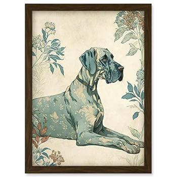 Blue Great Dane with Flower Pattern Art Piece