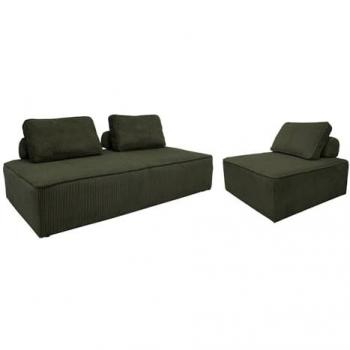 Ensemble Chaise de Salon LAO – Velours côtelé – 3 places – Vert Foncé