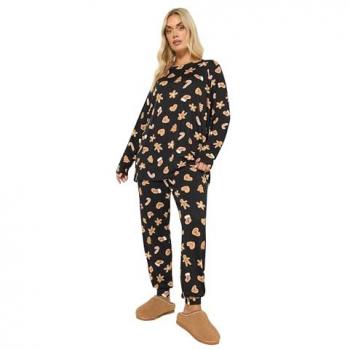 Yours Curve Green Woodland Pyjama-Geschenkpaket – lange Ärmel, lockere Passform