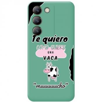 Funda Silicona Líquida Verde Vivo V40 SE 5G Diseño de Vaca