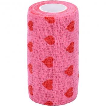 Elastic Self‑Adhesive Pet Bandage – Non‑Woven, Breathable, Tear‑Proof Pink Heart for Dogs & Cats