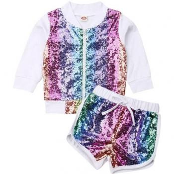Girls' Fall Sequin Pullover and Shorts Ensemble