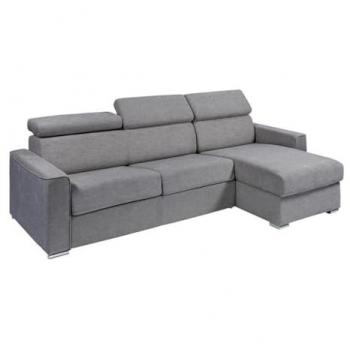 Canapé d'angle réversible converti rapide en tissu gris, avec lit à lattes de 140 cm et matelas de 18 cm