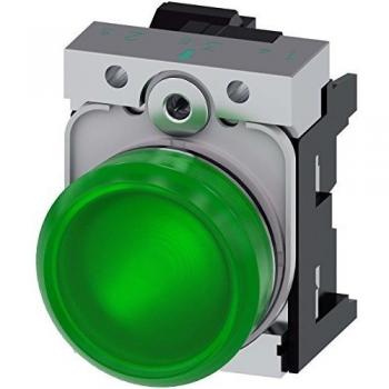 Indicatori luminosi 22 mm verdi tondi in metallo lucido con lente e supporto, LED integrato 24V AC/DC