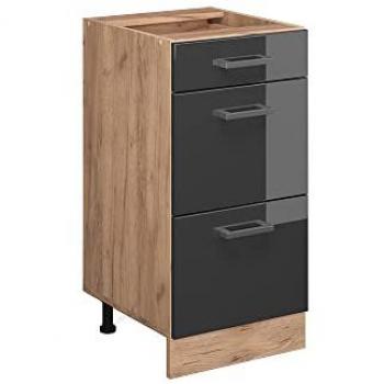 Mobiletto base R-Line, Antracite lucido, 40 cm con cassetti, senza piano di lavoro