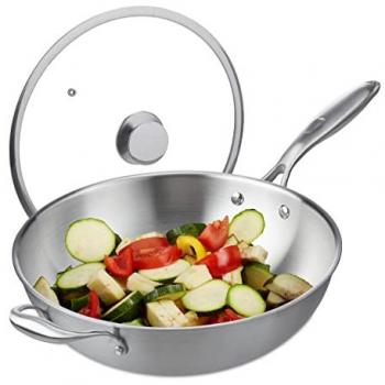 Padella Wok Relaxdays, Ø 32 cm, Acciaio Inox