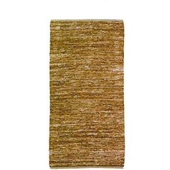 Tapis de salon ou chambre, cuir tressé, 60 x 120 cm, Jaune Ocre