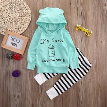 Cute Baby Girl and Boy Floral Hoodie and Pants Outfit Set (0-18M)