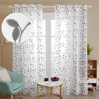 Tende Per il Salotto: Voile Ricamato con Occhielli 140x240cm