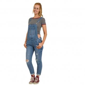 Women’s “Abigail‑8” Distressed Denim Bib Overalls – Cindy H Style