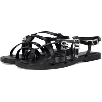 Michael Kors Flat Strappy Sandals, Black, Size 8 – Snake Embossing
