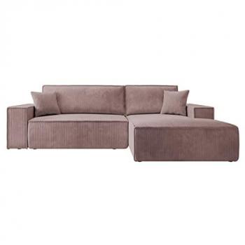Canapé d'angle convertible FARESE NEW 267 cm velours côtelé rose
