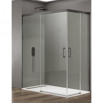 Allstone Básico Mampara de Ducha Angular 2+2 con Cierre Vértice, cristal transparente, 130×80 cm, sin perfil inferior