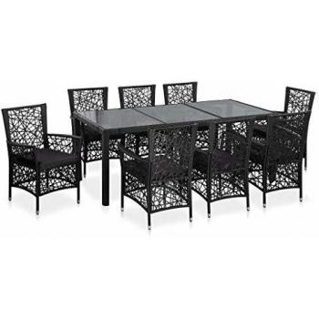 Garten-Essgruppe 9-teilig Poly Rattan Schwarz