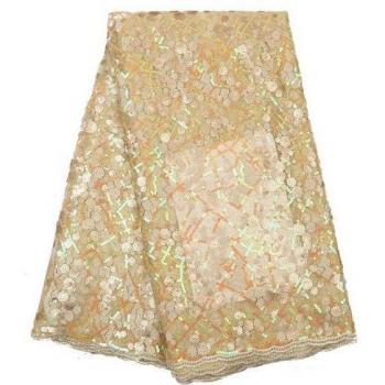 Donkerblauwe organza kantstof met bloemenpailletten