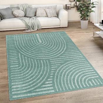 Paco Home Teppich Livorno 674, Ø 160 cm, 14 mm, Uni-Farben, Scandi, Hoch-Tief Effekt, für den Außenbereich geeignet