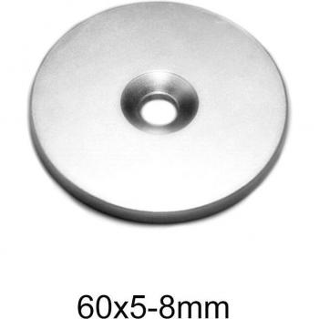 Neodymium Disc Magnet 60mm x 5mm N35 with 8mm Hole