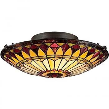 Quoizel West End Tiffany Glass Flush Ceiling Light in Vintage Bronze Finish