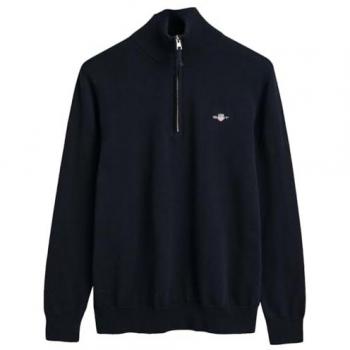 Klassischer Baumwollpullover Gant – Navy, half‑zip, Lässig