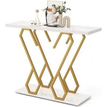 Eleganter Marmoroptik Beistelltisch in Weiß und Gold