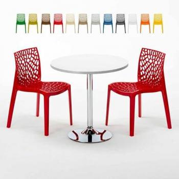 Table Ronde 70x70cm avec 2 Chaises Colorées