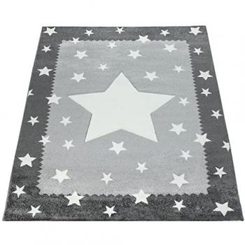 Tappeto per cameretta 140x200 cm stelle grigio bianco