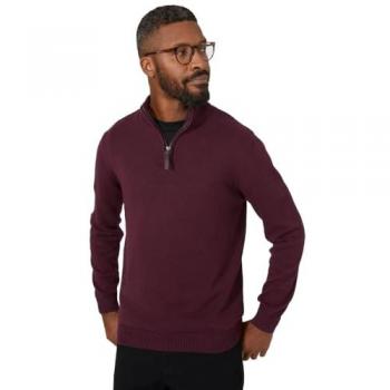 Burgundy Half Zip Funnel Pullover – Premium Cotton, Size Large