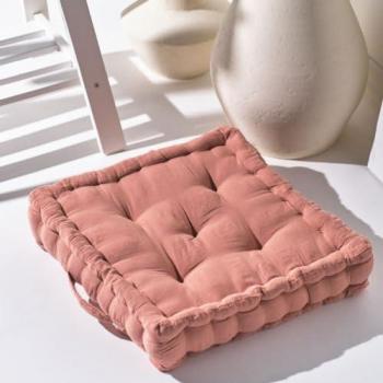Coussin de sol INDIAN FLOWERS 40 x 40 x 10 cm en gaze de coton Rose des sables