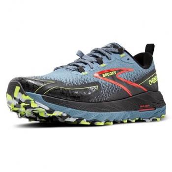 Zapatillas de trail Brooks Cascadia 18 Hombre Azul, características: Talla 40.5, diseño en colores Citadel Ebony Lime y detalles en amarillo neón