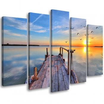 Décoration murale en cinq parties : lac au coucher de soleil 100x70