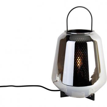 Kevin 23‑cm Art Deco Table Lamp – Smoke‑Glass Black Finish