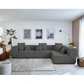 Canapé Colombine d'angle droit 5 places en velours côtelé gris foncé