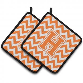 Caroline's Treasures Letter H Chevron Orange & White Kitchen Pot Holders