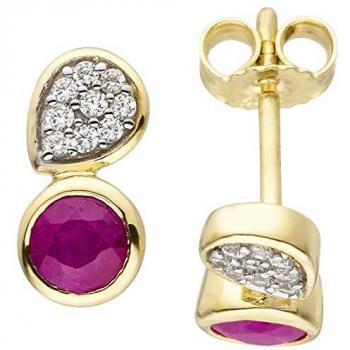 Jubelschmuck JOBO – Gold-Ohrstecker 333, 2 Rubine, 18 k Gelbgold